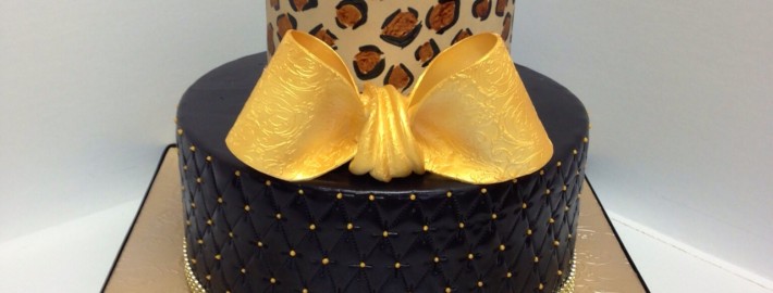 Leopard Print Design Top Tier With Quilted Lower Tier,Add Some Gold Bling And Red Cabbage Rose. You May Also Like