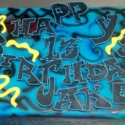 Graffiti Themed 13 Th Birthday Cake. AirBrushed With Fondant Cut Out Inscription.This Cake Is A Work Of Art Upon Itself. &#160; &#160;