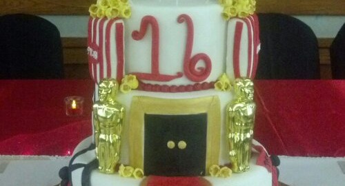 Sweet 16 Hollywood Style. Roll Out The Red Carpet For Next Custom Cake.This Cake Comes Complete With Movie Style Popcorn And Velvet Ropes And Of Cource The Red Carpet All Done In Fondant. &#160; &#160;